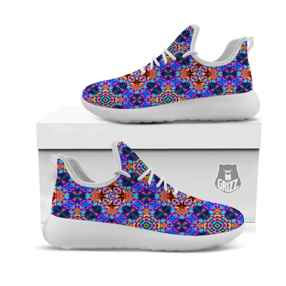 Kaleidoscope Rainbow Print Pattern White Athletic Shoes-grizzshop