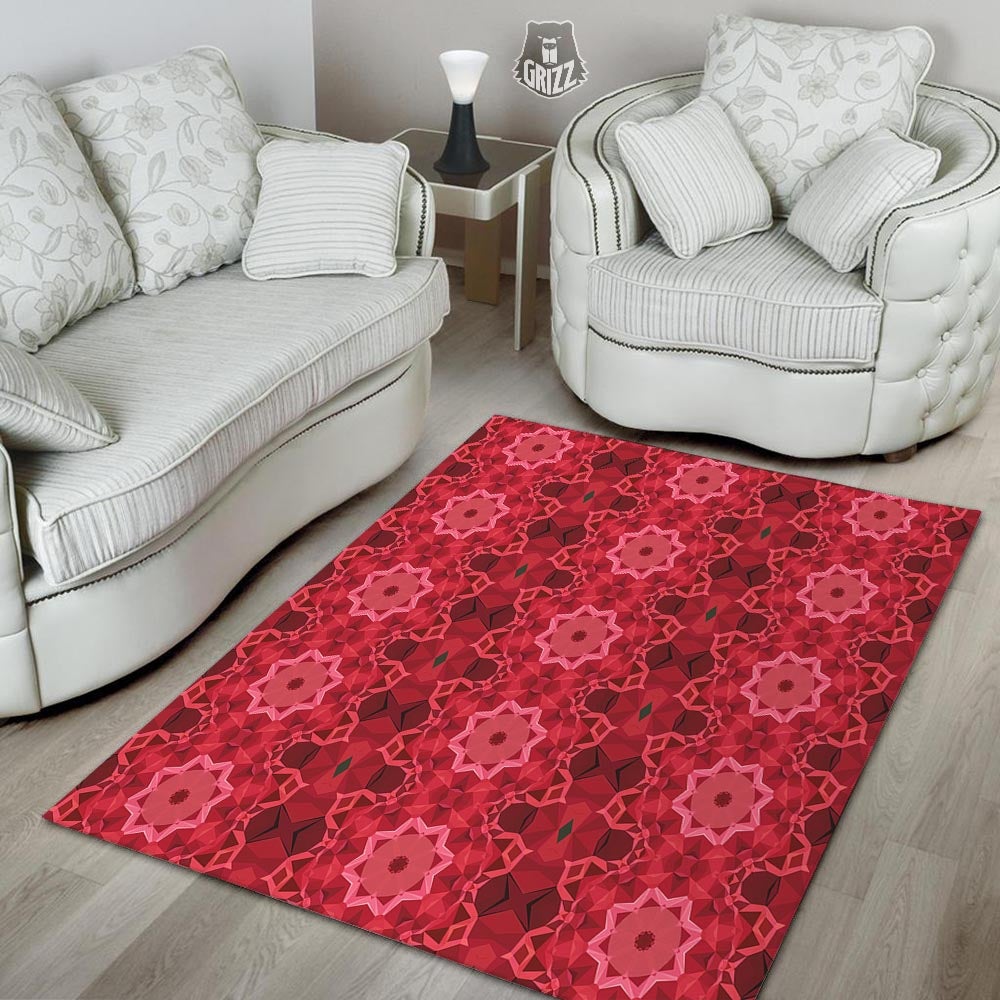 Kaleidoscope Red Print Pattern Floor Mat-grizzshop