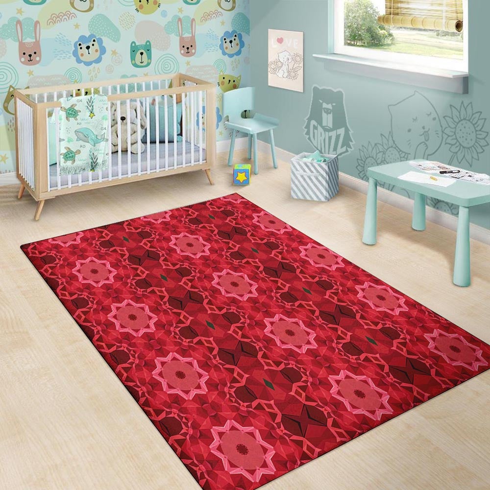 Kaleidoscope Red Print Pattern Floor Mat-grizzshop