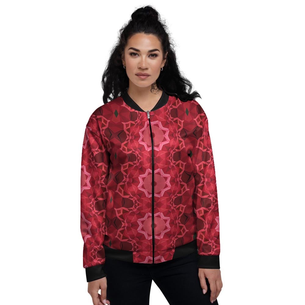Kaleidoscope Red Print Pattern Women's Bomber Jacket-grizzshop