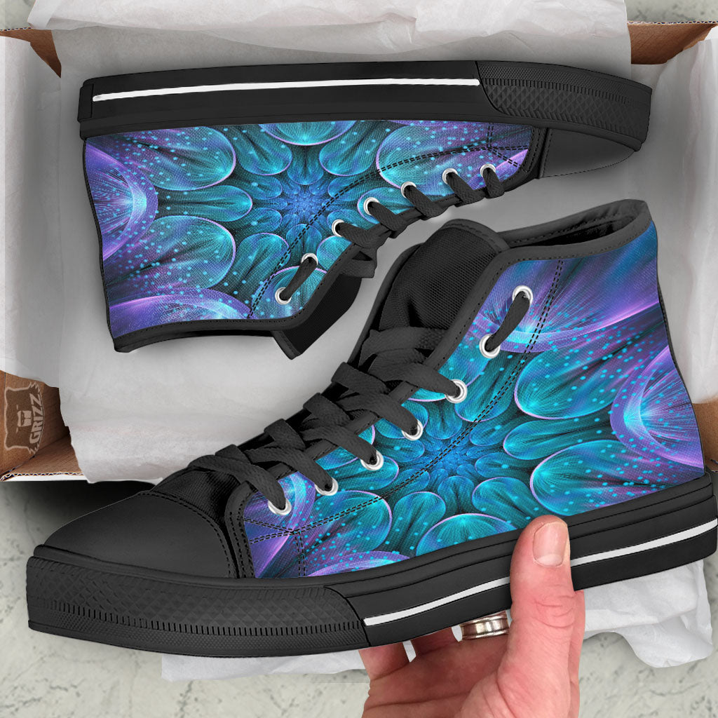Kaleidoscope Sparkle Print Black High Top Shoes-grizzshop