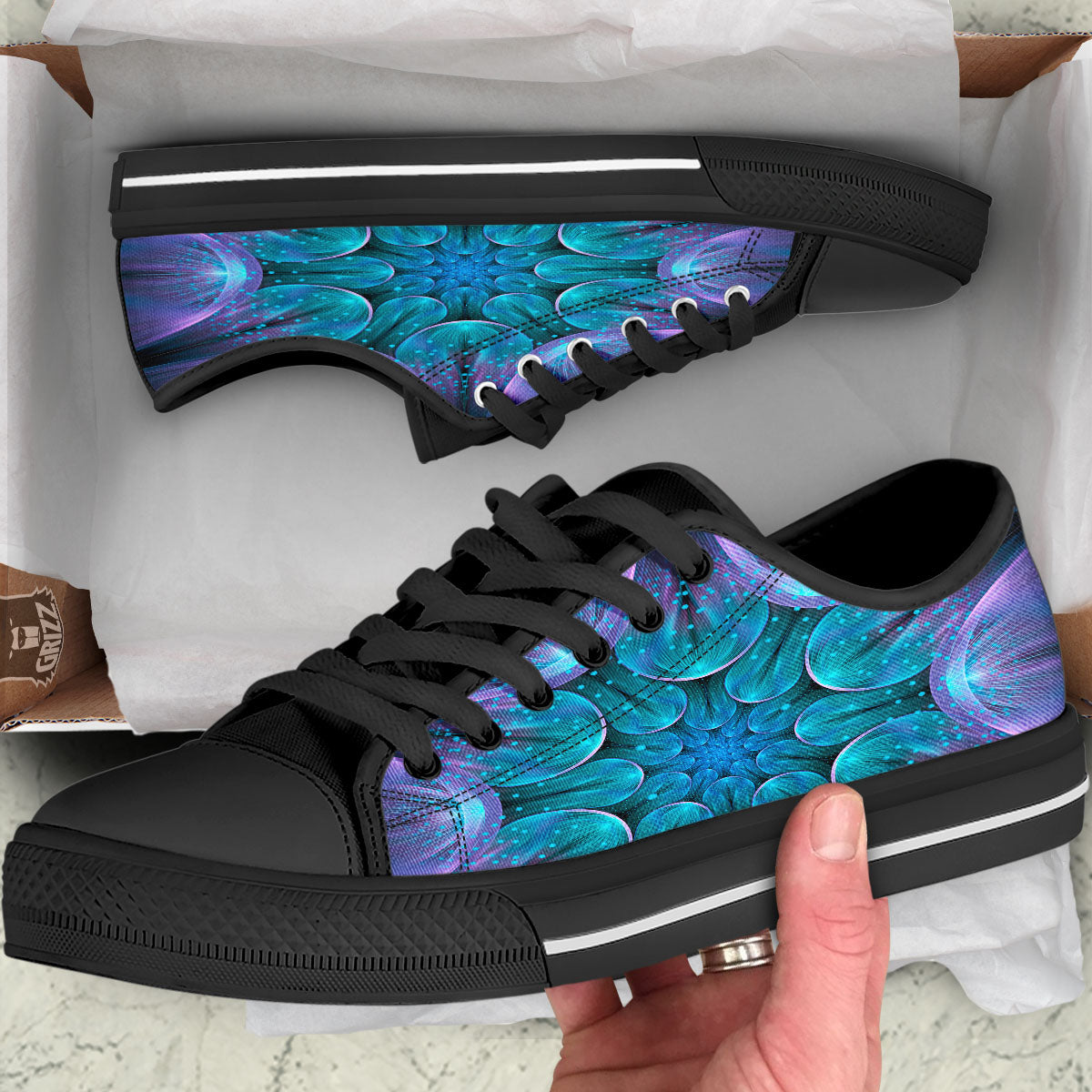 Kaleidoscope Sparkle Print Black Low Top Shoes-grizzshop