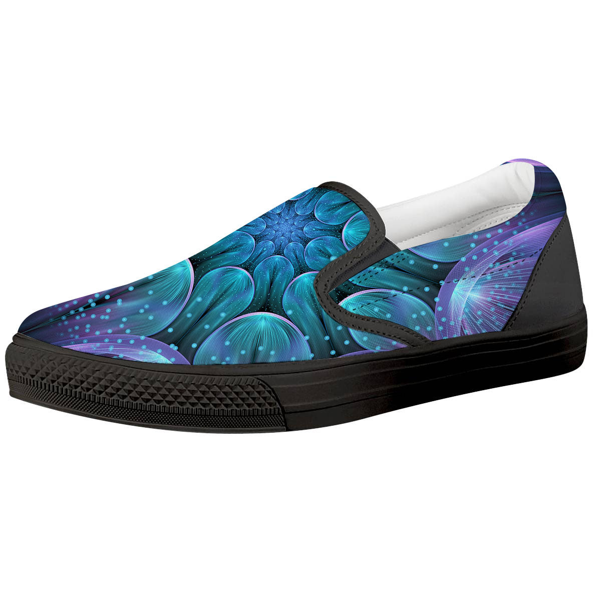 Kaleidoscope Sparkle Print Black Slip On Shoes-grizzshop