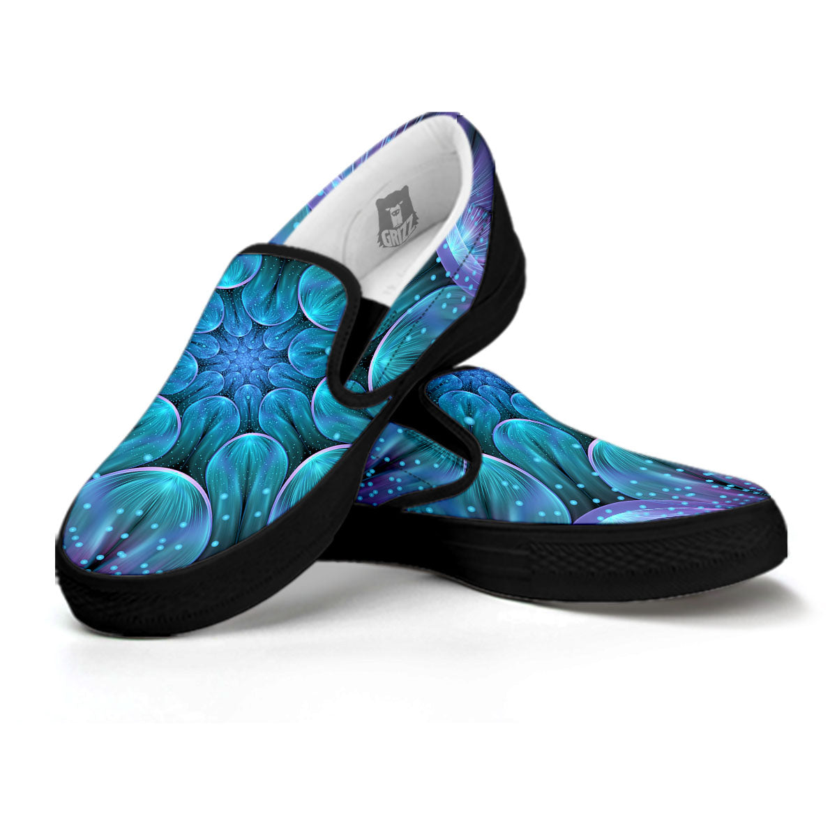 Kaleidoscope Sparkle Print Black Slip On Shoes-grizzshop