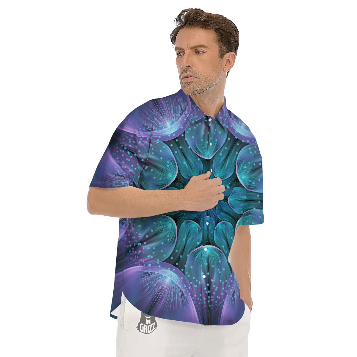 Kaleidoscope Sparkle Print Men's Short Sleeve Shirts-grizzshop