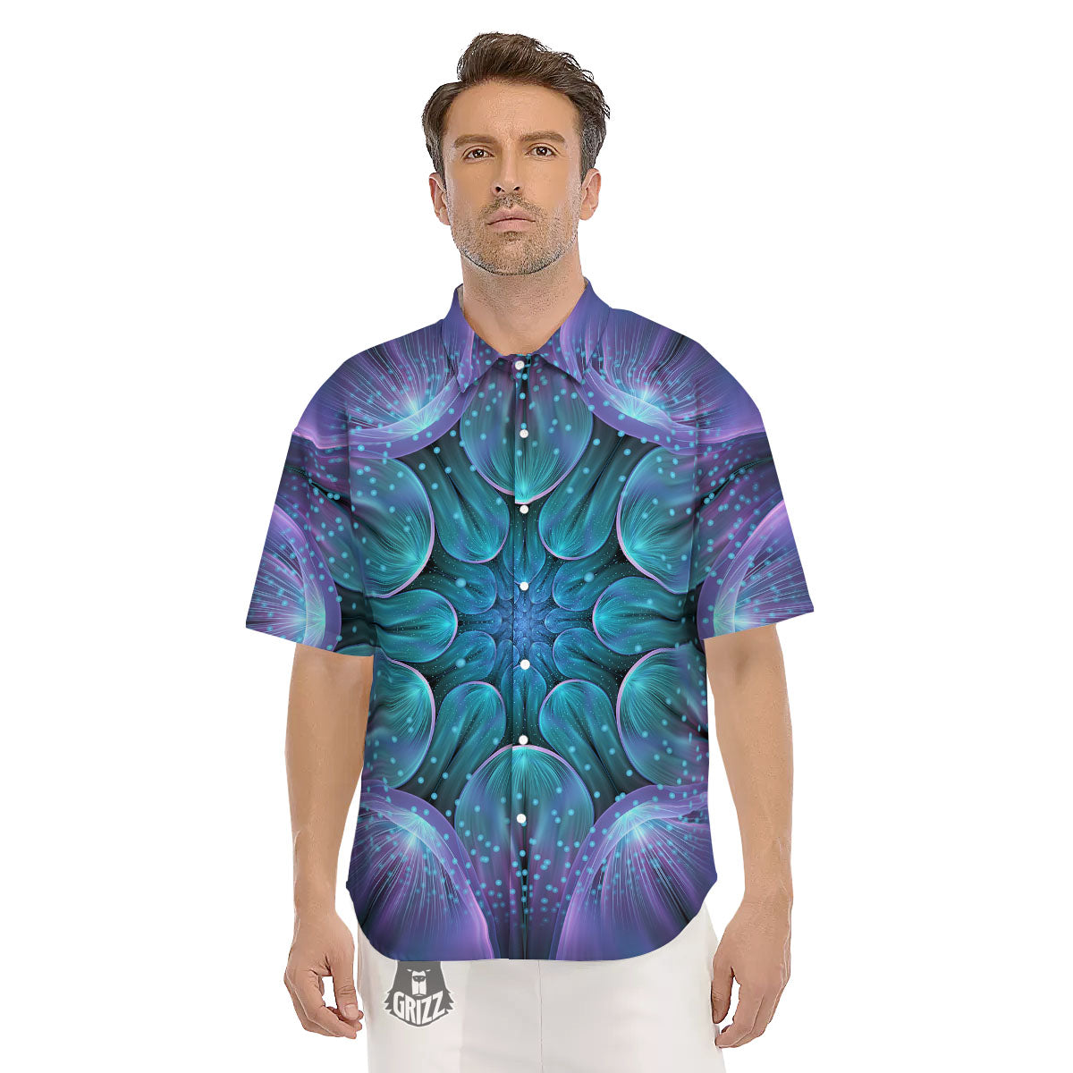 Kaleidoscope Sparkle Print Men's Short Sleeve Shirts-grizzshop