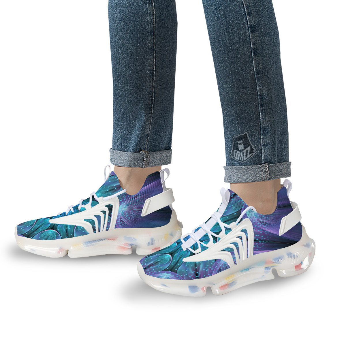 Kaleidoscope Sparkle Print White Gym Shoes-grizzshop