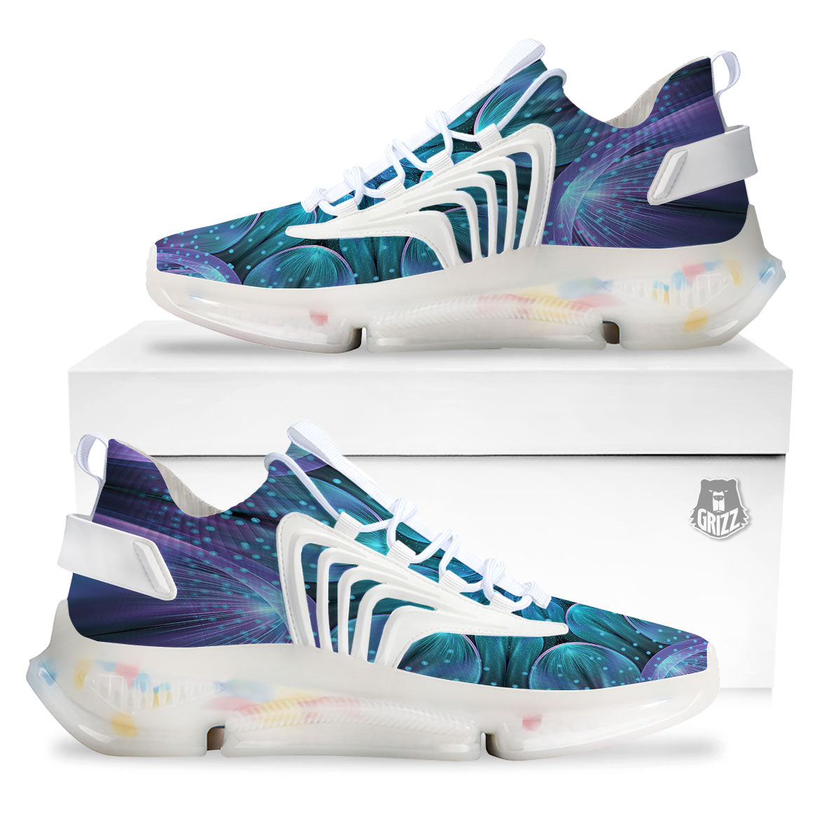 Kaleidoscope Sparkle Print White Gym Shoes-grizzshop