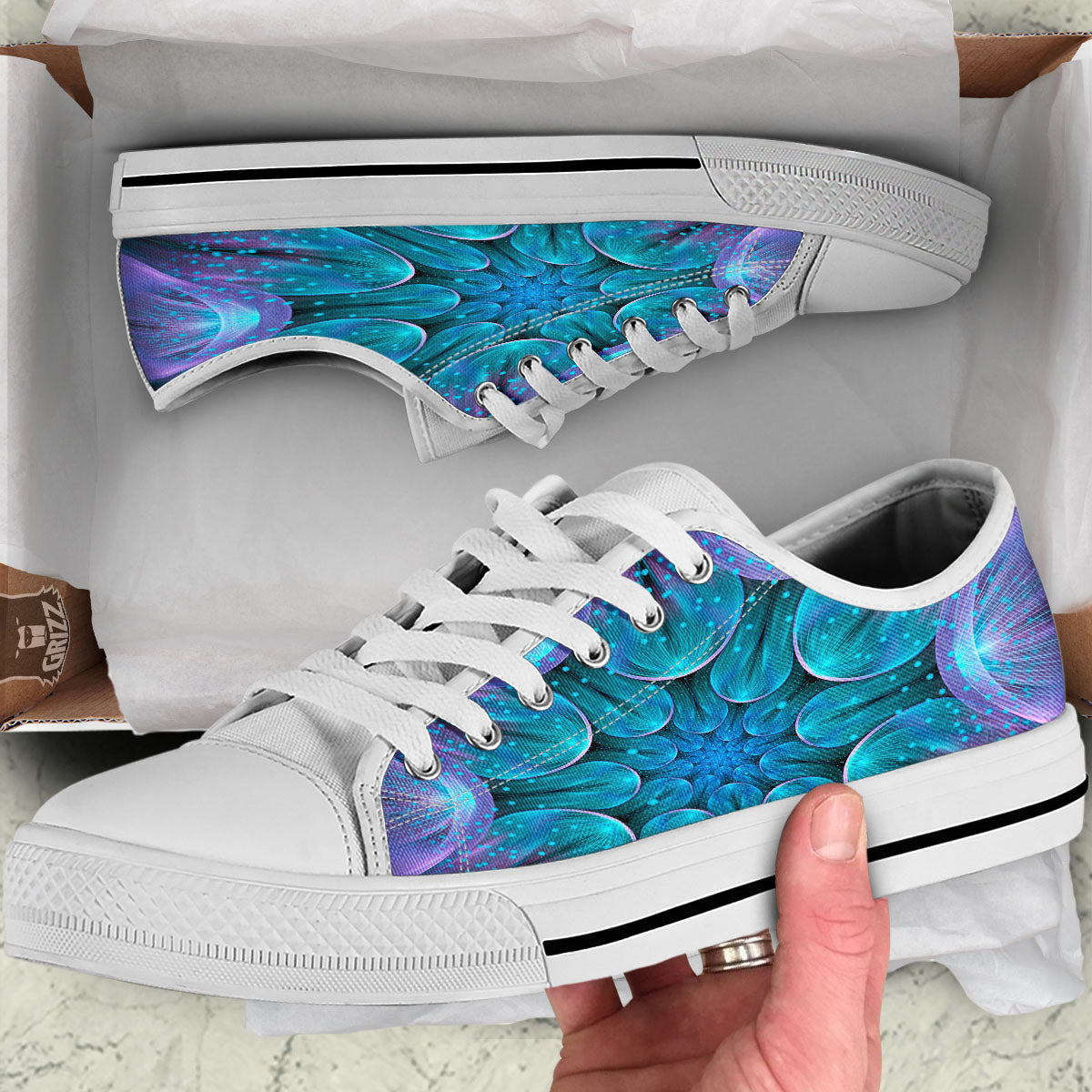 Kaleidoscope Sparkle Print White Low Top Shoes-grizzshop