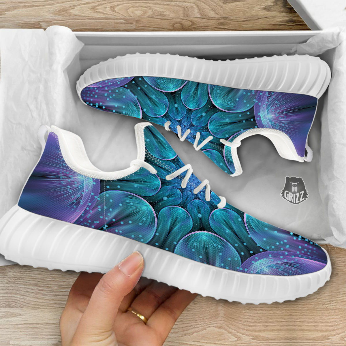Kaleidoscope Sparkle Print White Walking Shoes-grizzshop
