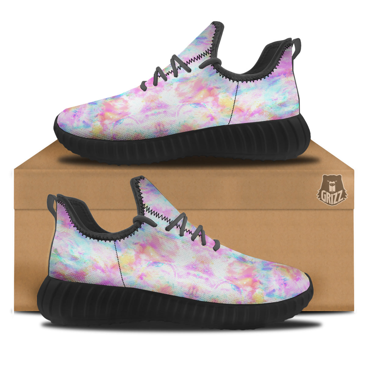 Kaleidoscope Tie Dye Pastel Print Pattern Black Walking Shoes-grizzshop