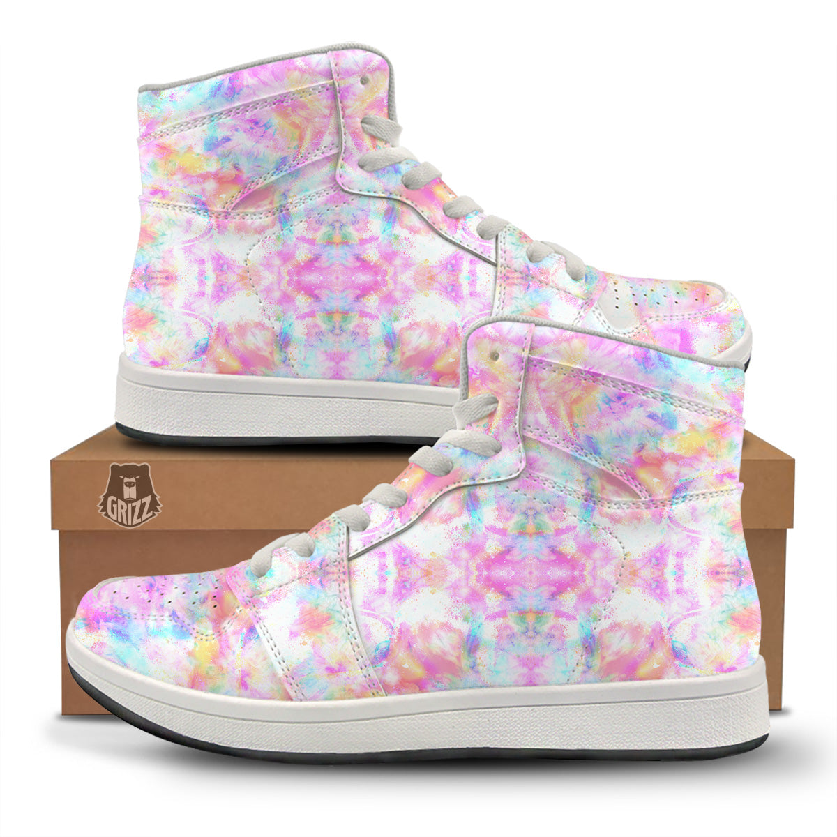 Kaleidoscope Tie Dye Pastel Print Pattern High Top Sneakers-grizzshop