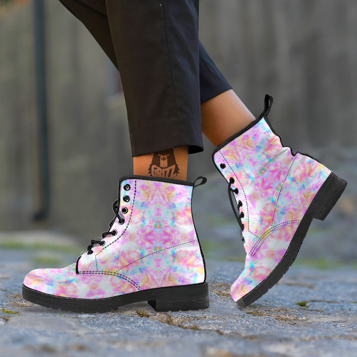 Kaleidoscope Tie Dye Pastel Print Pattern Leather Boots-grizzshop