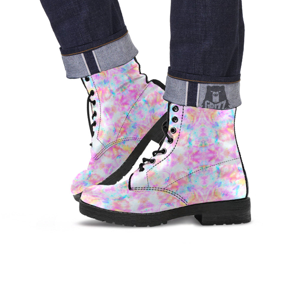 Kaleidoscope Tie Dye Pastel Print Pattern Leather Boots-grizzshop