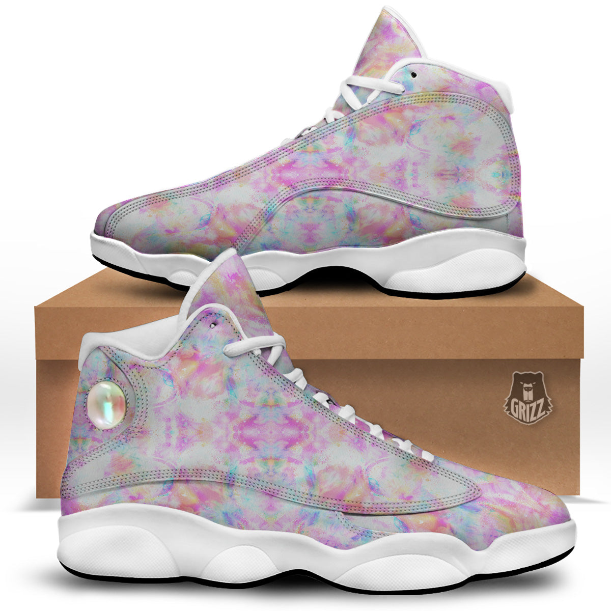 Kaleidoscope Tie Dye Pastel Print Pattern White Basketball Shoes-grizzshop