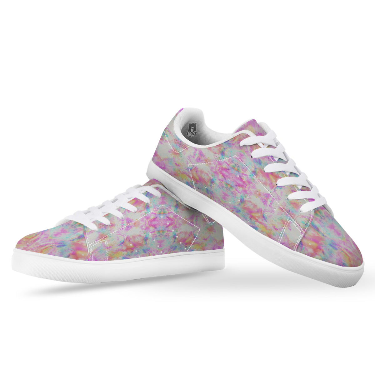Kaleidoscope Tie Dye Pastel Print Pattern White Low Top Sneakers-grizzshop
