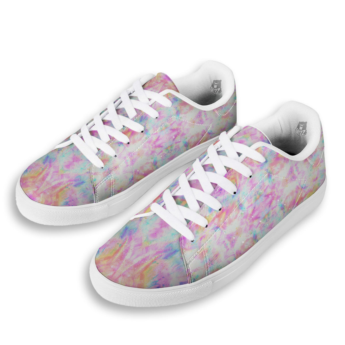 Kaleidoscope Tie Dye Pastel Print Pattern White Low Top Sneakers-grizzshop