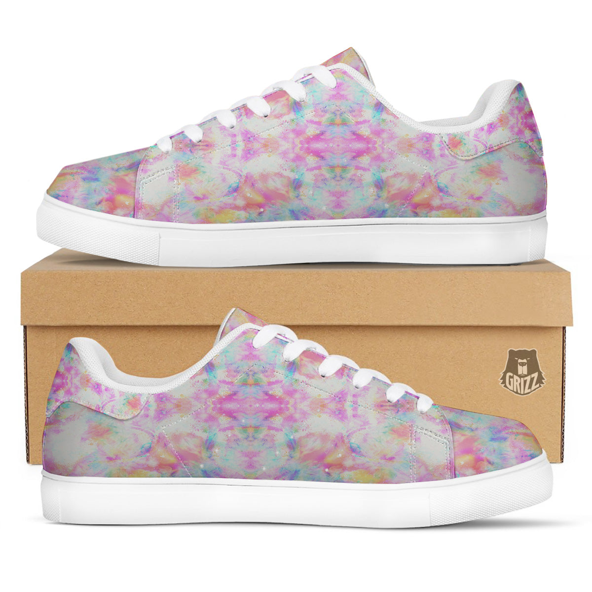 Kaleidoscope Tie Dye Pastel Print Pattern White Low Top Sneakers-grizzshop