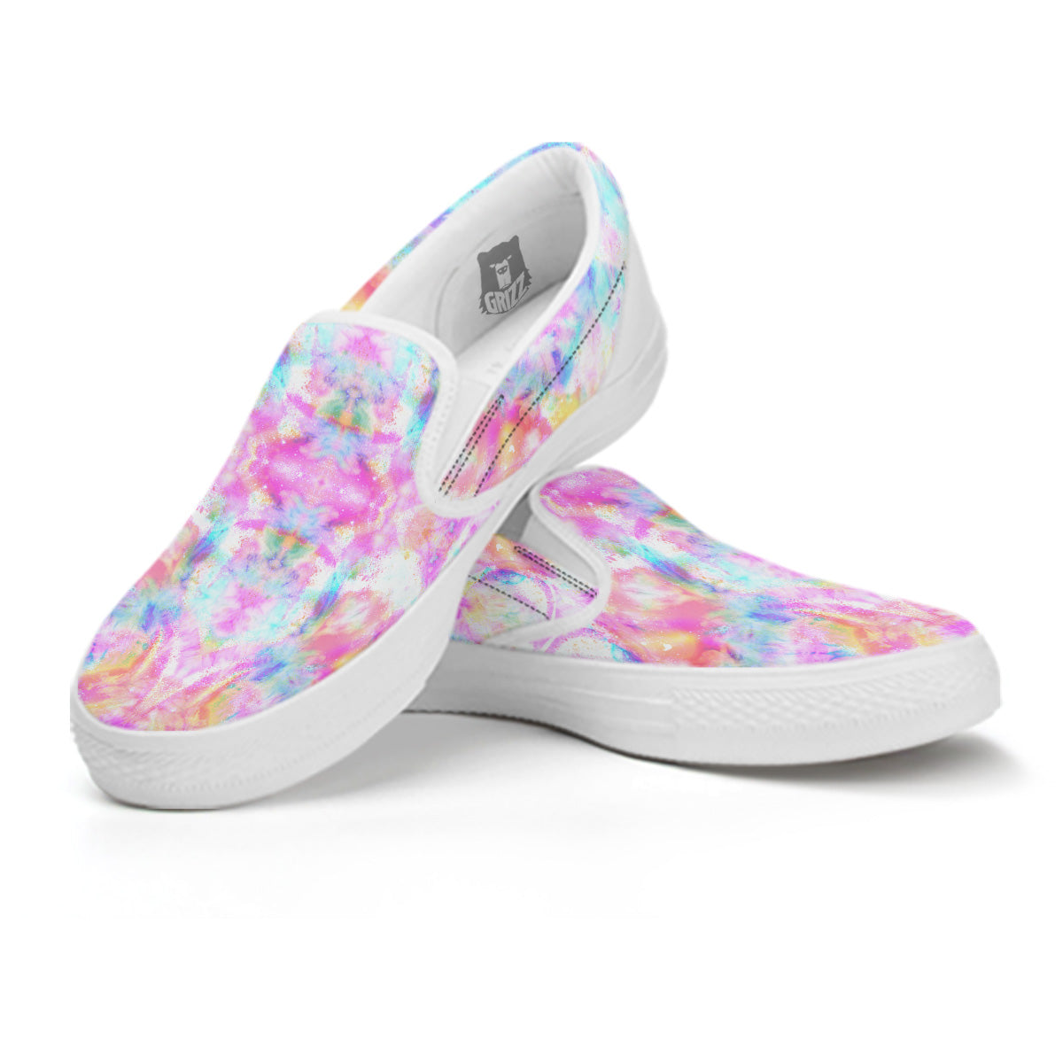 Kaleidoscope Tie Dye Pastel Print Pattern White Slip On Shoes-grizzshop