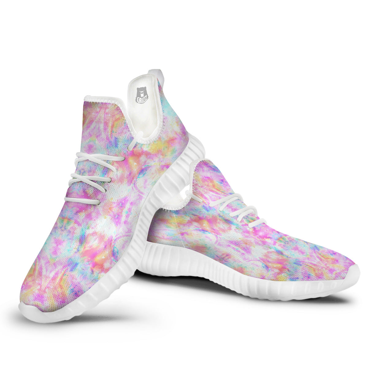 Kaleidoscope Tie Dye Pastel Print Pattern White Walking Shoes-grizzshop