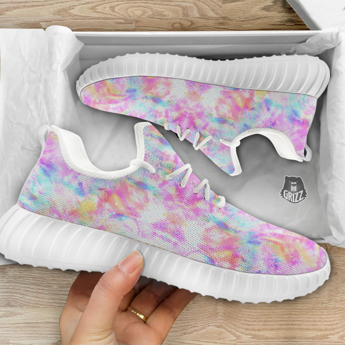 Kaleidoscope Tie Dye Pastel Print Pattern White Walking Shoes-grizzshop