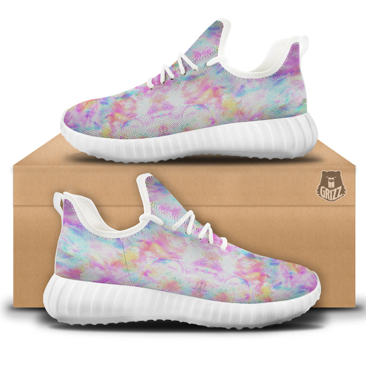 Kaleidoscope Tie Dye Pastel Print Pattern White Walking Shoes-grizzshop