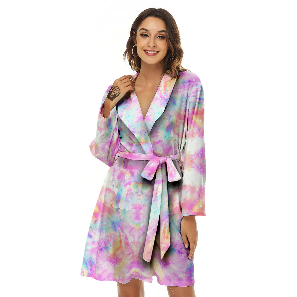 Kaleidoscope Tie Dye Pastel Print Pattern Women's Robe-grizzshop
