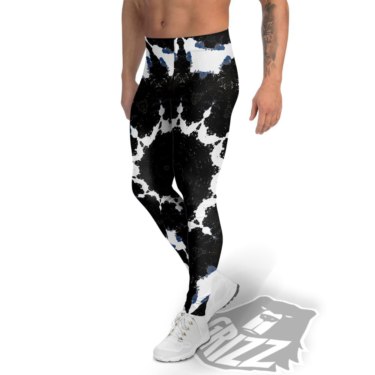 Kaleidoscope White And Black Print Men's Leggings-grizzshop