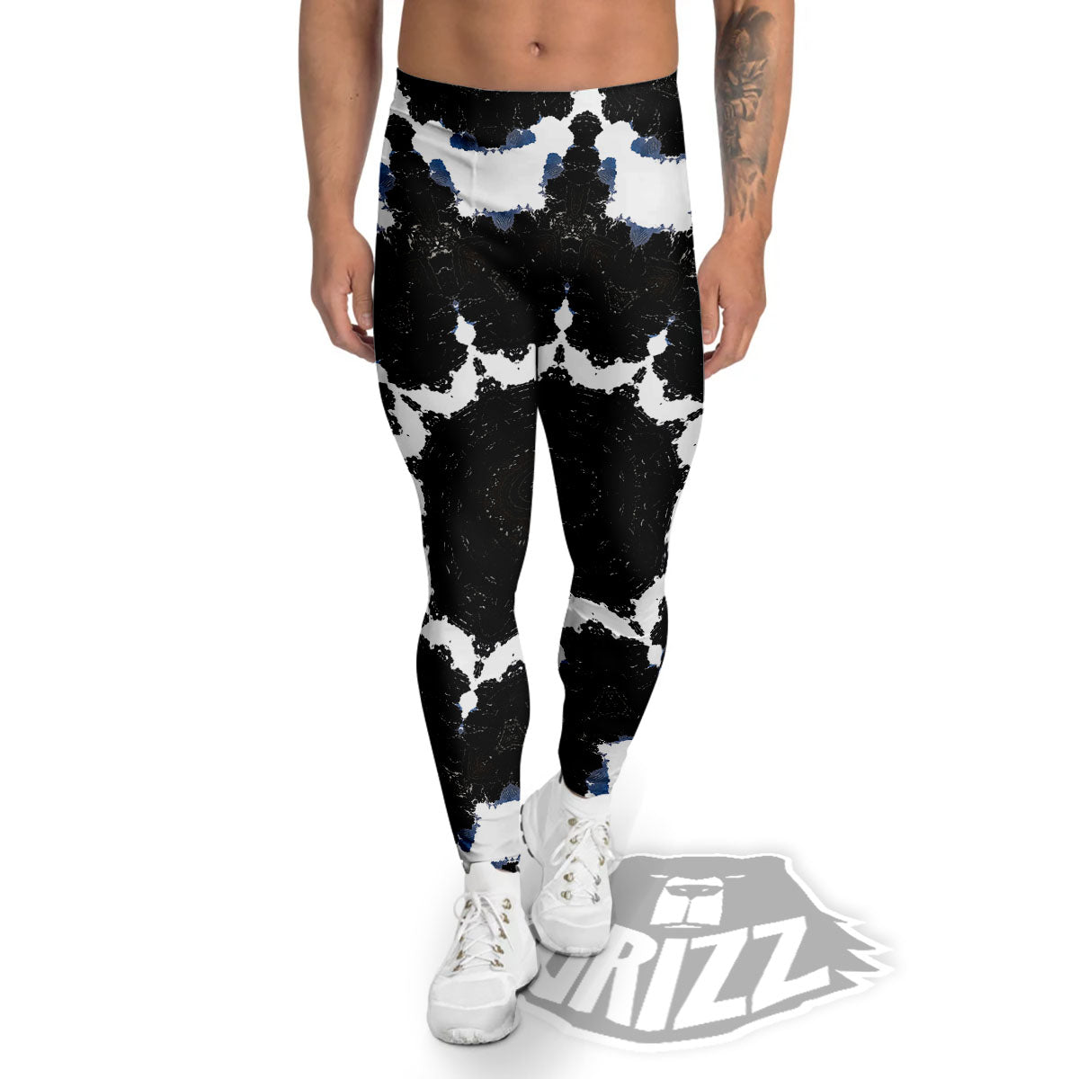Kaleidoscope White And Black Print Men's Leggings-grizzshop