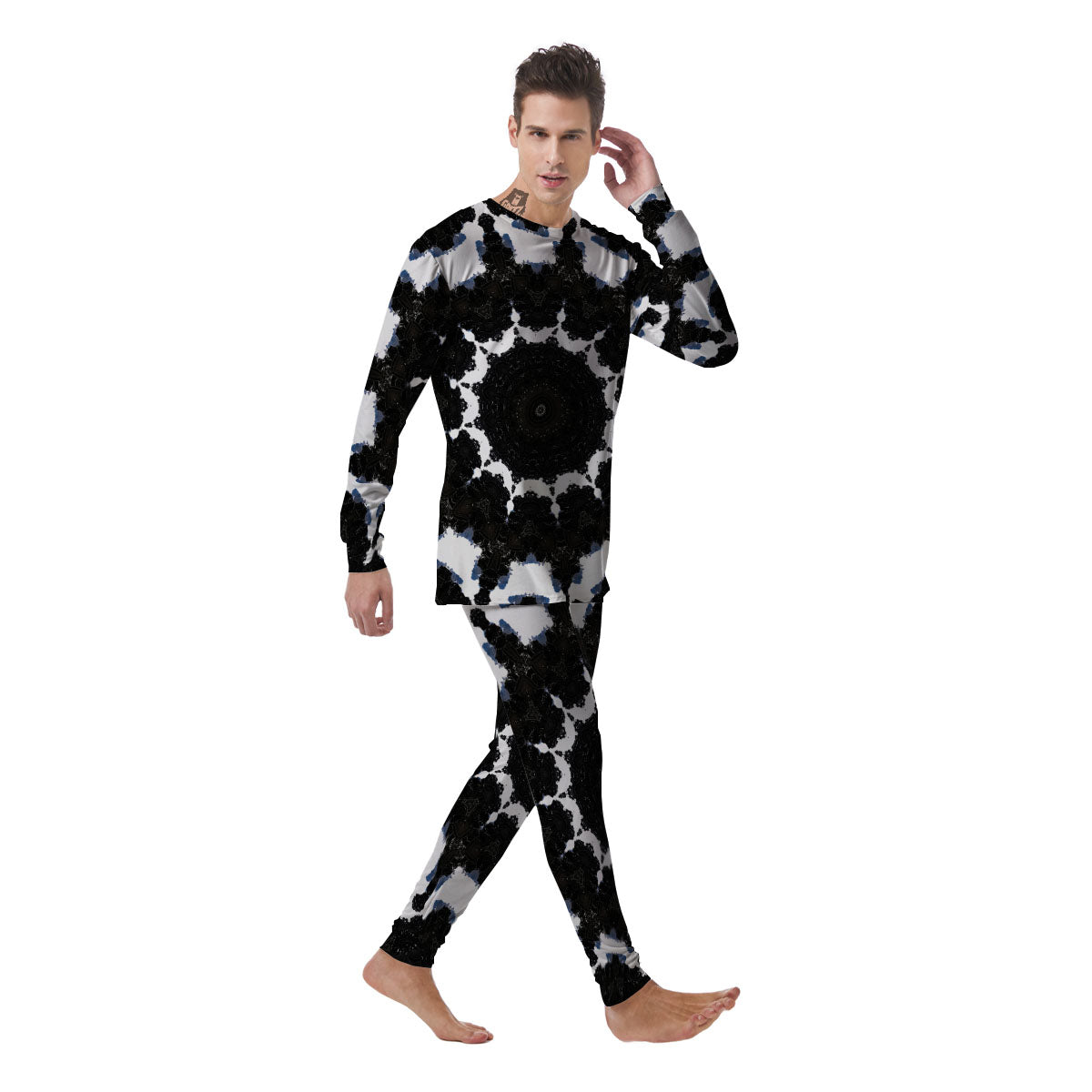 Kaleidoscope White And Black Print Men's Pajamas-grizzshop