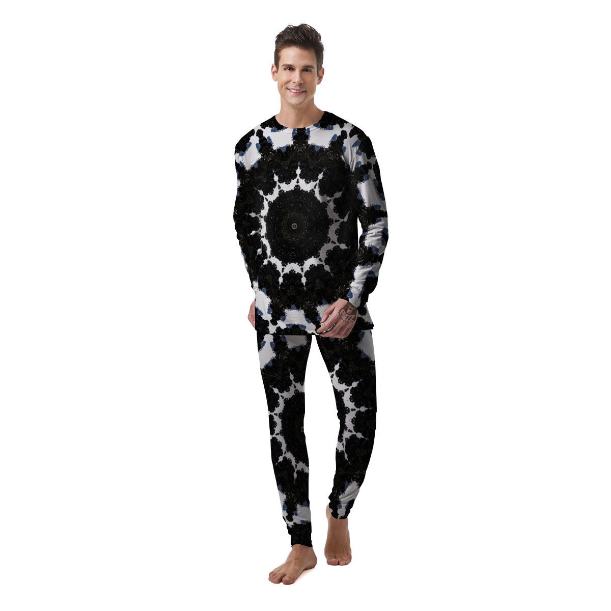 Kaleidoscope White And Black Print Men's Pajamas-grizzshop