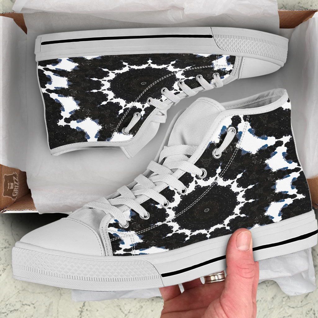 Kaleidoscope White And Black Print White High Top Shoes-grizzshop