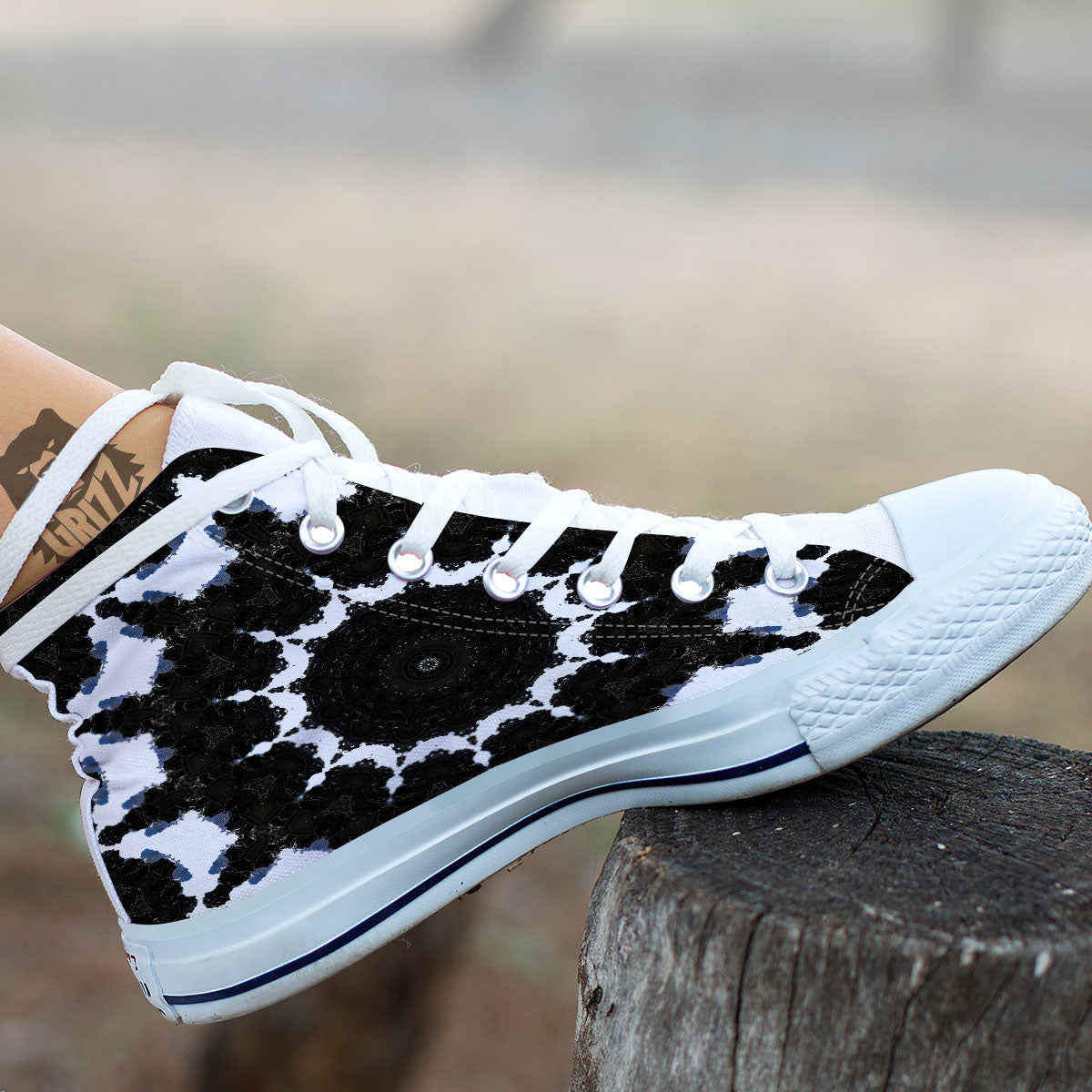 Kaleidoscope White And Black Print White High Top Shoes-grizzshop