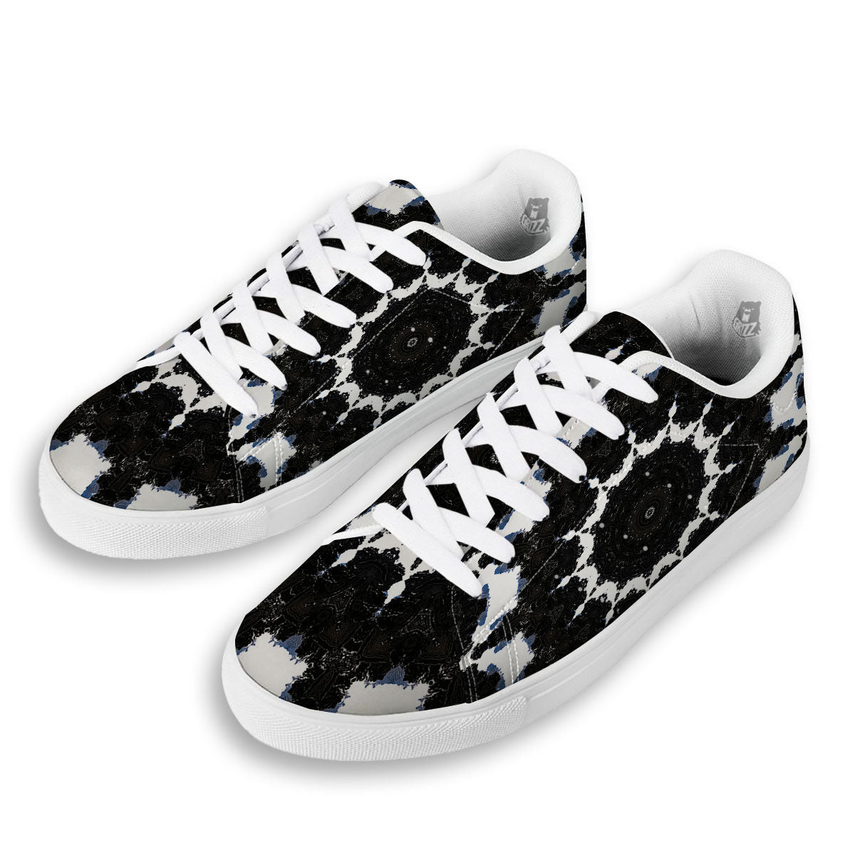 Kaleidoscope White And Black Print White Low Top Sneakers-grizzshop