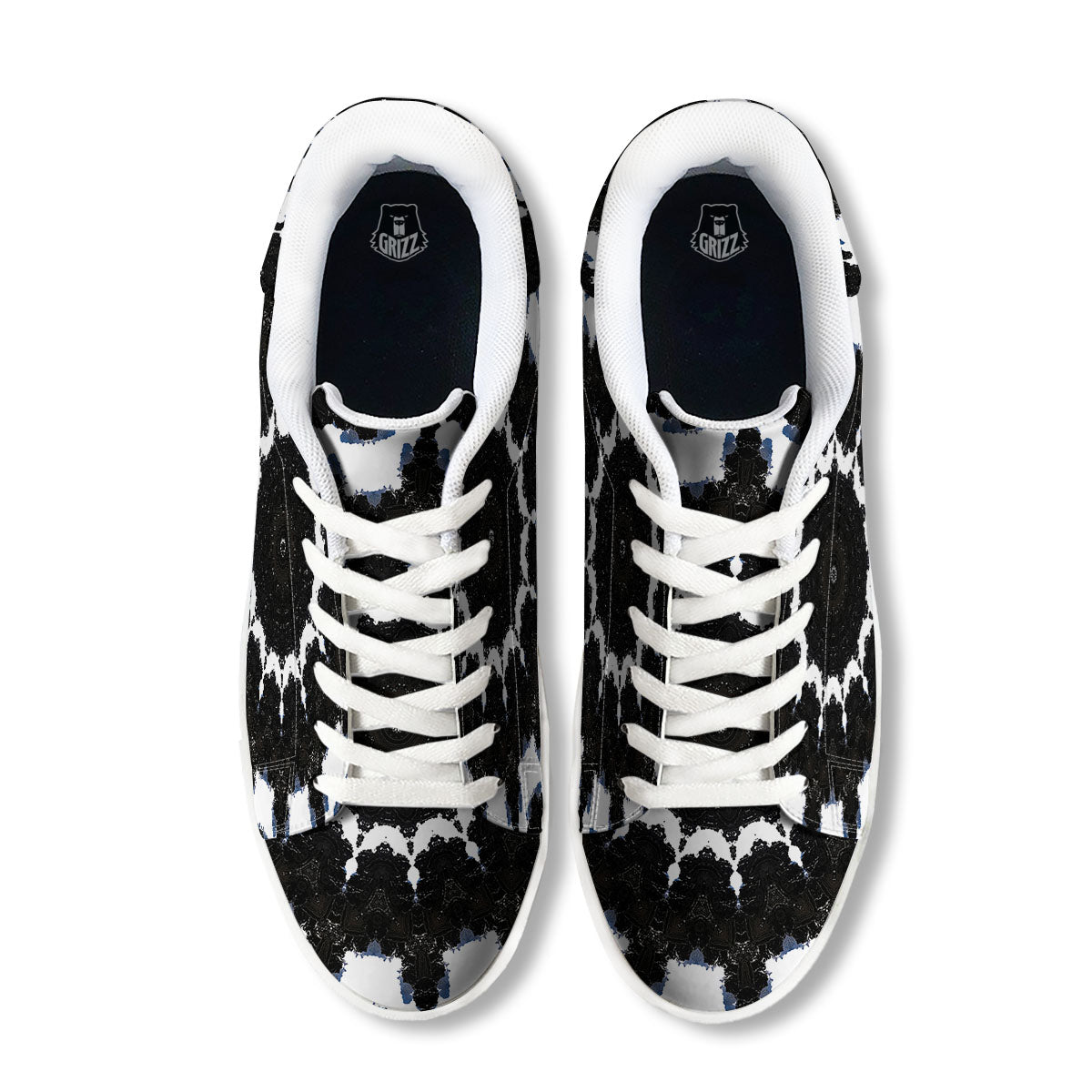 Kaleidoscope White And Black Print White Low Top Sneakers-grizzshop