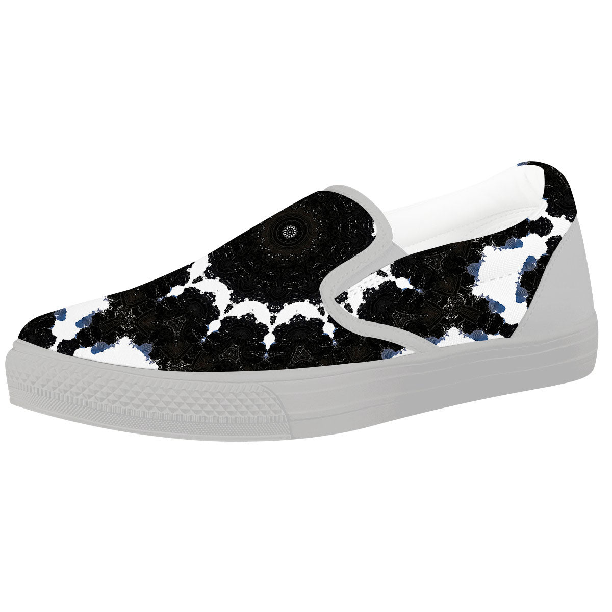 Kaleidoscope White And Black Print White Slip On Shoes-grizzshop
