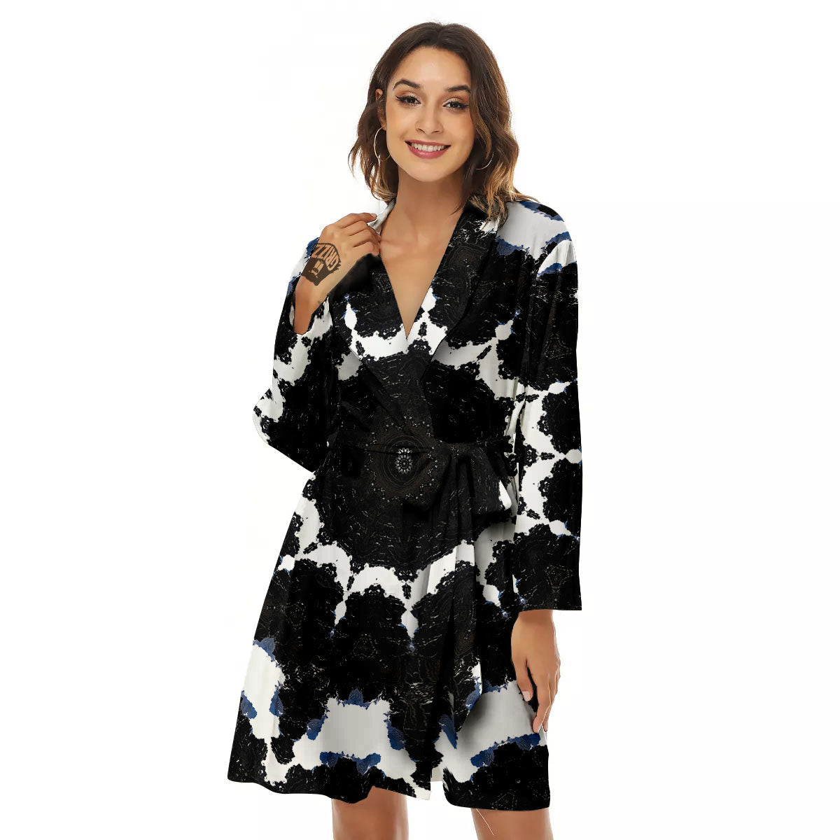 Kaleidoscope White And Black Print Women's Robe-grizzshop