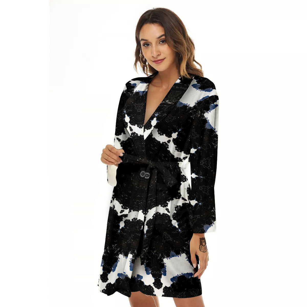 Kaleidoscope White And Black Print Women's Robe-grizzshop