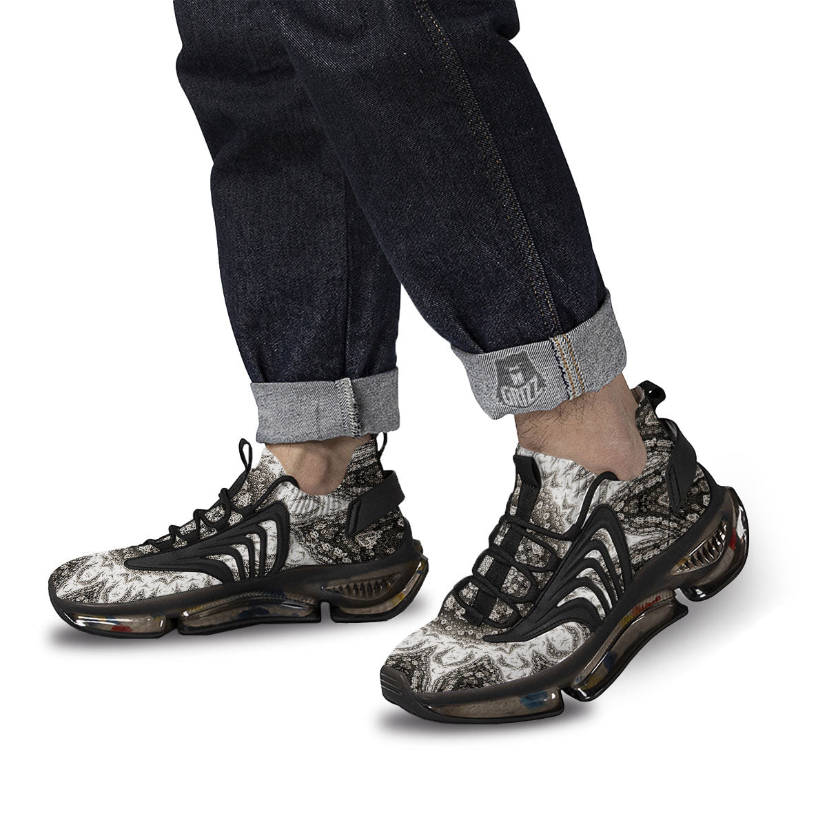 Kaleidoscope White Print Black Gym Shoes-grizzshop