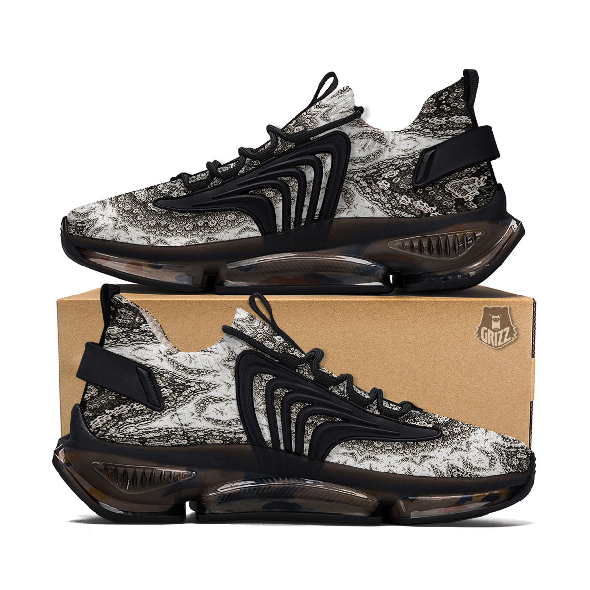Kaleidoscope White Print Black Gym Shoes-grizzshop