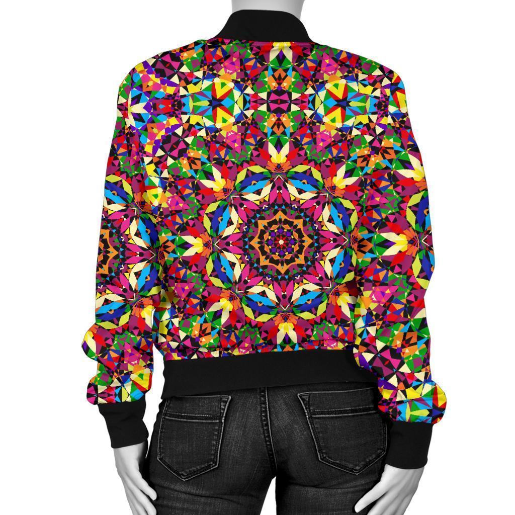 Kaleidoscope Pattern Print Women Casual Bomber Jacket-grizzshop