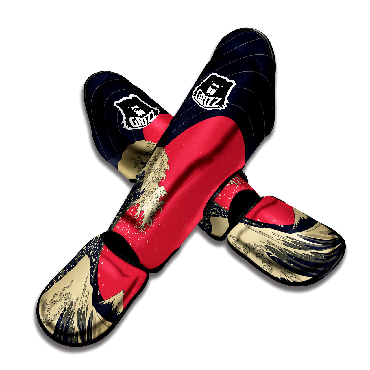 Kanagawa Wave Golden Print Muay Thai Shin Guards-grizzshop