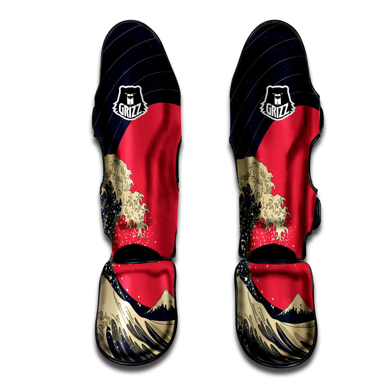 Kanagawa Wave Golden Print Muay Thai Shin Guards-grizzshop