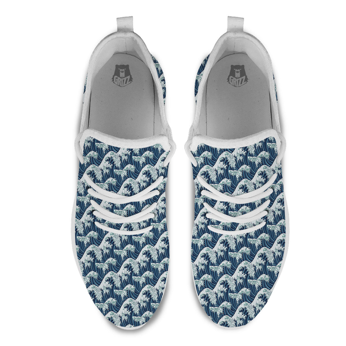 Kanagawa Wave Japanese Print Pattern White Athletic Shoes-grizzshop