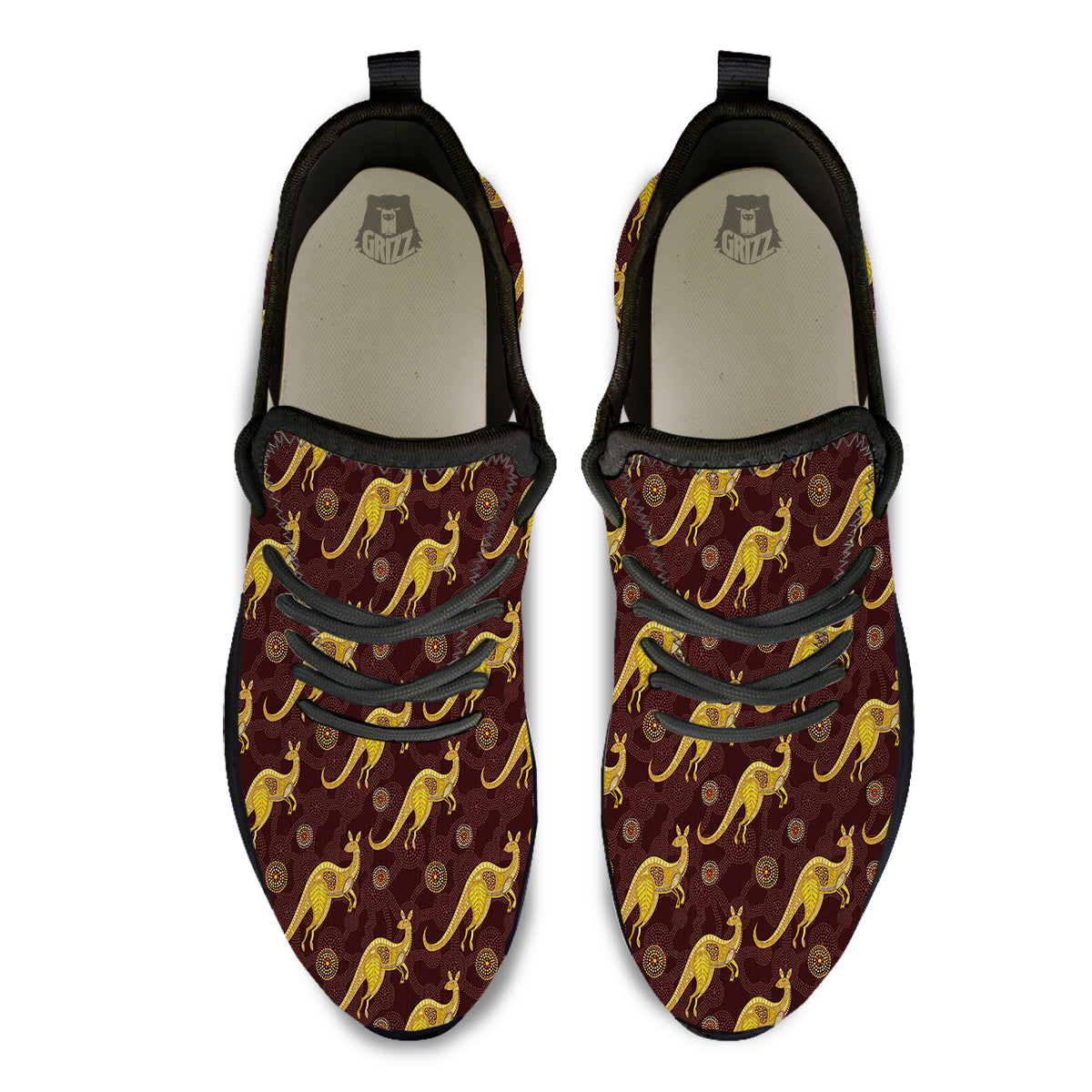Kangaroo Aboriginal Print Pattern Black Athletic Shoes-grizzshop