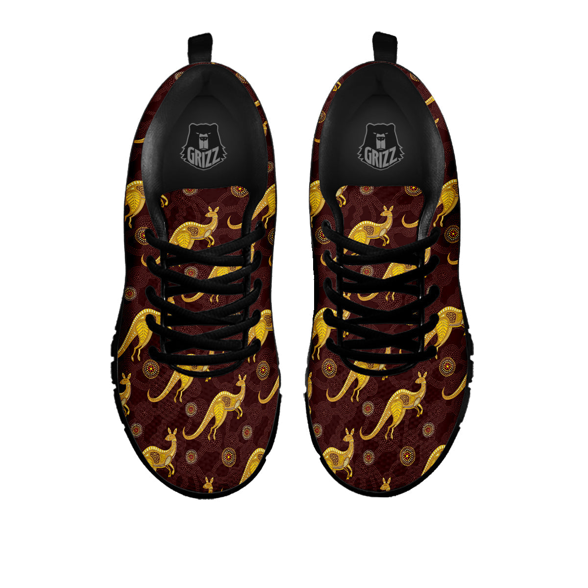 Kangaroo Aboriginal Print Pattern Black Sneaker-grizzshop