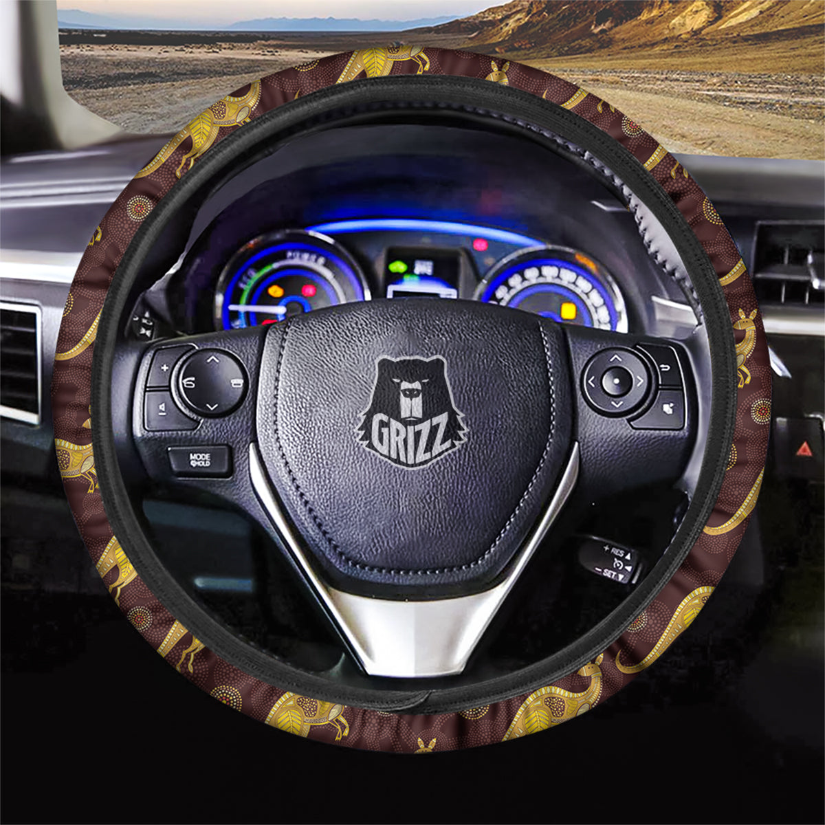 Kangaroo Aboriginal Print Pattern Car Steering Wheel Cover-grizzshop