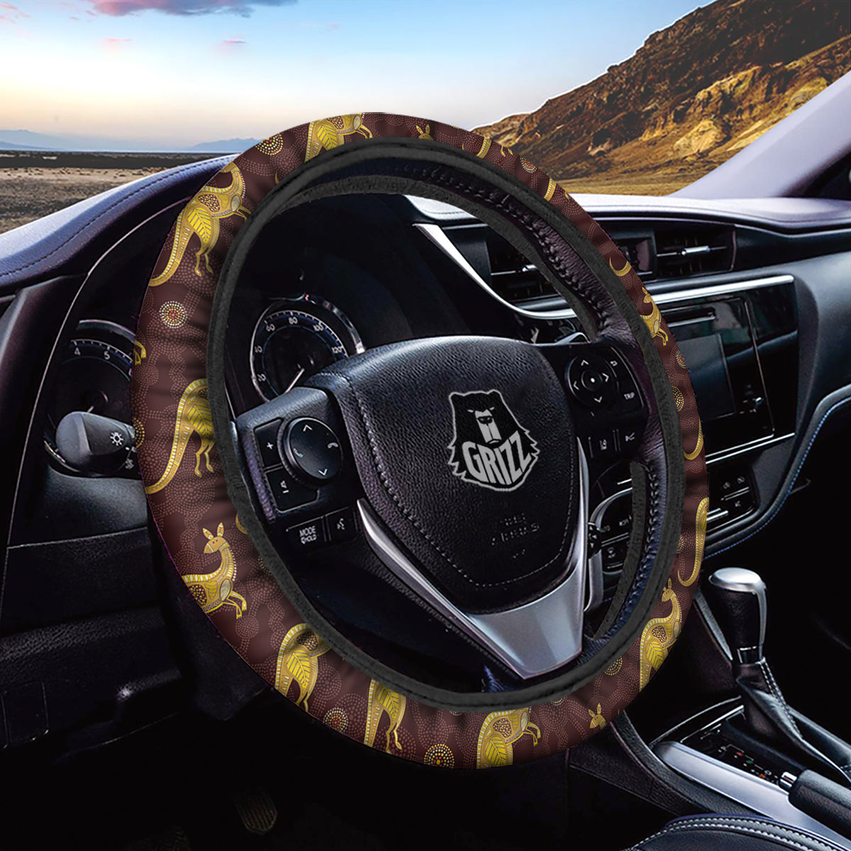 Kangaroo Aboriginal Print Pattern Car Steering Wheel Cover-grizzshop