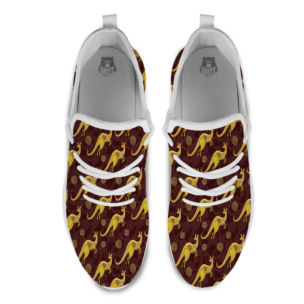 Kangaroo Aboriginal Print Pattern White Athletic Shoes-grizzshop