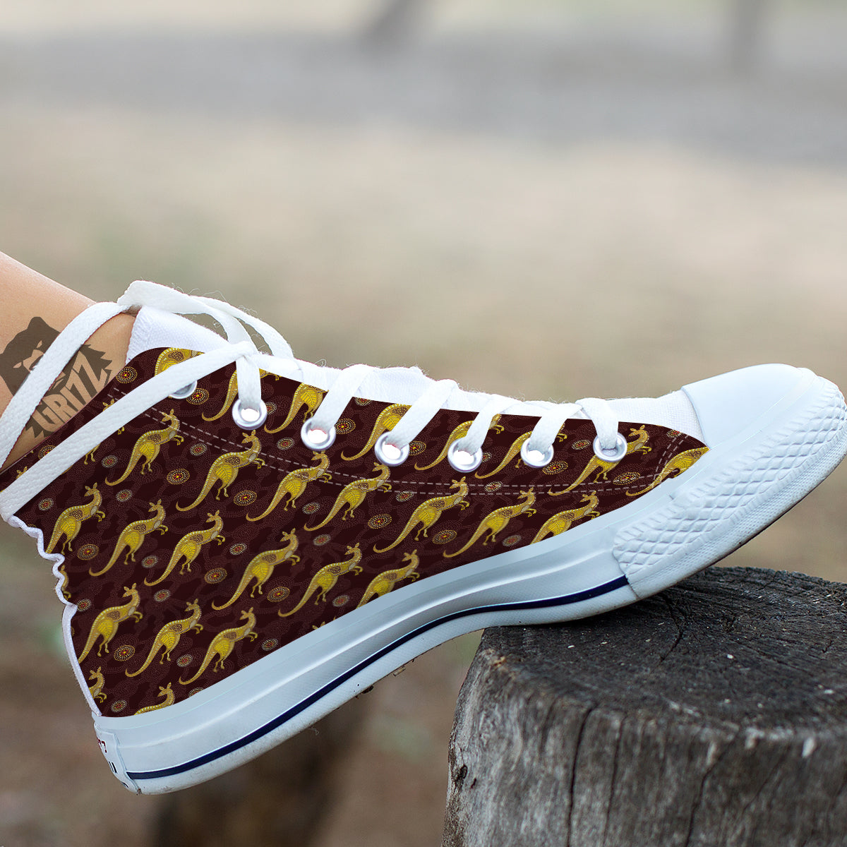 Kangaroo Aboriginal Print Pattern White High Top Shoes-grizzshop